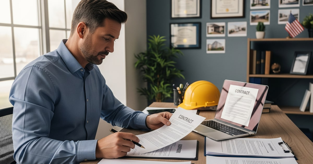 contratista leyendo contratos